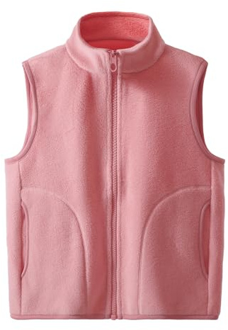 SEAUR Gilet in pile leggero per bambini gilet autunnale caldo gilet invernale per bambini casual senza maniche giacca tinta unita cerniera 2-12 anni, Drak rosa, 11-12 Years