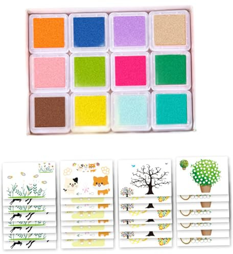 Kit di pittura per bambini, divertente kit di pittura con le dita con tampone di inchiostro a 12 colori e 32 carte da disegno, materiali artistici colorati per bambini per la creazione di cartoline a