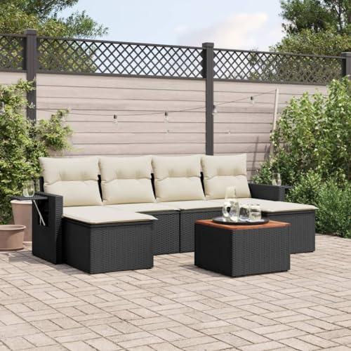 QJBSAVVA Sala da giardino in polyrattan nero, 55 x 62 x 69 cm, con tavolo in acacia e spazio di archiviazione, set di mobili da balcone moderno pieghevole per giardino, terrazza e piccoli balconi