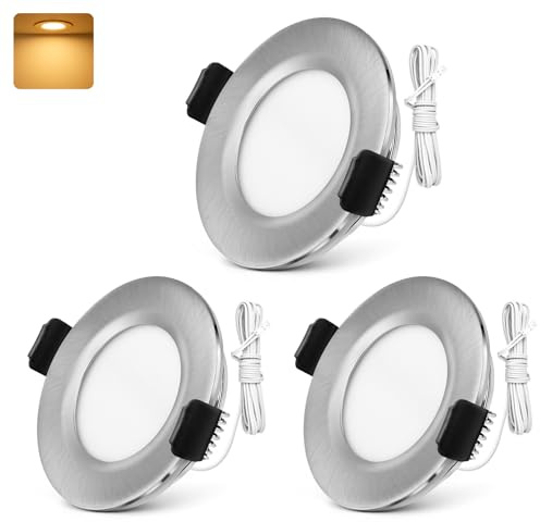 GeyouLux Set di 3 Faretti LED Soffitto 12V-24V DC, IP44 3000K Bianco caldo, 3W 300LM Faretti LED da Incasso per cartongesso, Foro 58-62mm Alluminio Faretti da incasso Nichel, Non dimmerabile