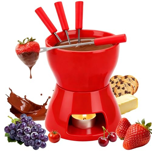Red Chocolate Cheese Fondue Pot Set No Tealight Included