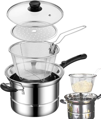 Generisch Casseroles à pâtes - Avec panier de 20,66 cm - En acier inoxydable ABS - Panier profond de 930 g - Outil de friture robuste pour frire, cuire à la vapeur - Polyvalent - Pour la maison et la