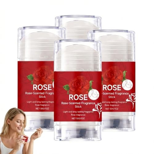 Ros doft kräm-balsam, naturlig ros-deodorant-stick, 24 timmar långvarigt skydd mot armukt, mild och irriterande, fuktgivande och lugnande, skonsam för känslig hud (4 st)