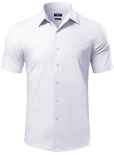 Casey Kevin Chemise Homme Manches Courtes Fibre de Bambou, Chemise Rayée | Respirante, Confortable, Idéale pour Été, Bureau, Plage, Mariage – Coupe Élégante, Tailles S-2XL