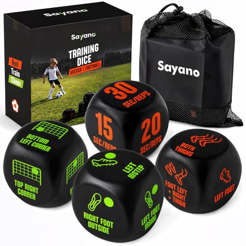Sayano - Football Dice Set of 4, Football Gifts for Boys 8-12 (English) | 2x Keepy Uppy & 2x Goal Dice, Soccer Gift for Girls & Boys, Soccer Training Equipment / Football Game for Kids (English)