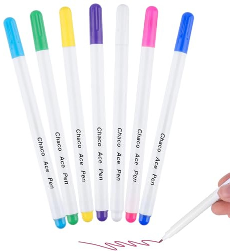 BCHKO 7 Marqueurs de Tissu Auto-effaçants & Solubles dans l'eau, Craie de Tailleur Stylo pour Couture, Accessoires pour Vêtements, Confection et Loisirs Créatifs (7 Couleurs)