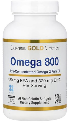 Omega 800 Ultra-Concentrated Omega-3 Fish Oil, kd-pur Triglyceride Form, 90 Fish Gelatin Softgels (1,000 mg per Softgel), California Gold Nutrition