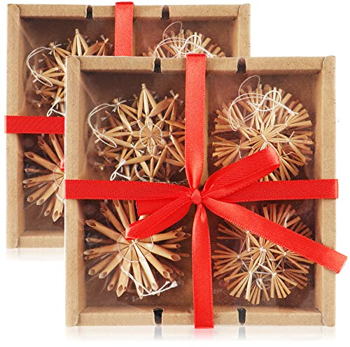 com-four® 24-teiliges Strohsterne Set - Christbaum-Schmuck - Stroh-Anhänger für den Weihnachtsbaum - natürlicher Christbaum-Behang - Weihnachtsdekoration - Ø 6 cm