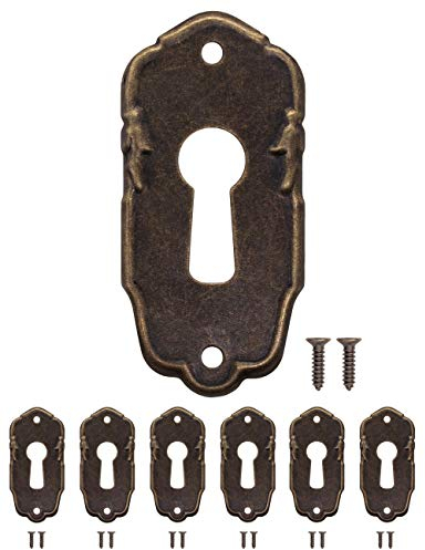 FUXXER 6x Antike Schlüssel-Schilder, Schloss-Rosetten, Messing Bronze, 38 x 18 mm