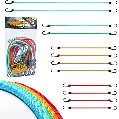 fuxton 12er Set Spanngurt mit Haken, 4 Längen und Farben (Expander, Gummiband, Spanngummi, Spanngurte) für Auto, Wohnmobil, Motorrad, Anhänger