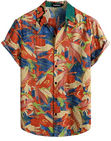 VATPAVE Mens Short Sleeve Button Down Shirts Summer Shirt M Red Blue