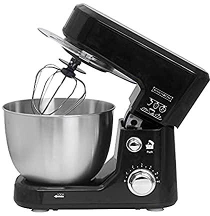 ROYALTY LINE, Robot Multifonction 1000W Noir RLPKM7004722S-BLK, Bol en Acier Inoxydable 4L, 6 Vitesses, Accessoires Inclus : Crochet à Pâte, Batteur, Fouet, Idéal pour Cuisine Familiale