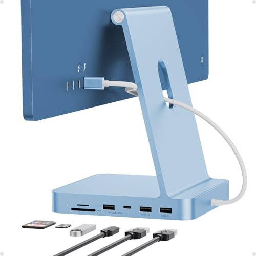 PULWTOP USB C HUB para iMac 24 2021/2023/2024,7 En 1 HUB USB para iMac M1/M3/M4, Accesorios iMac con USB C 10Gbps, 3*USB A, Lector Tarjetas SD/TF, Admite Expandir M.2 NVME SSD(No Incluido), Azul
