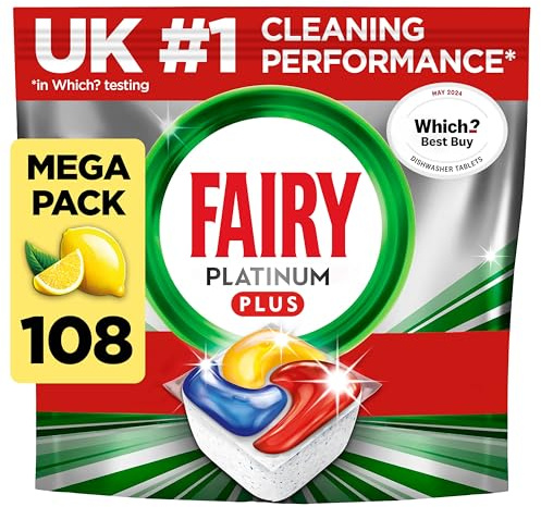 Fairy Platinum Plus All-in-1 108 Dishwasher Tablets, Lemon, Best Cleaning for a Like-New, Fights Grease & Prevents Limescale