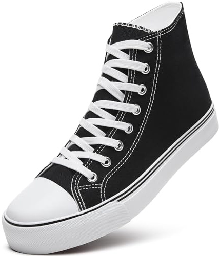 ZGR Men's High Top Canvas Sneakers Lace Up Classic Casual Walking Shoes, Black, 13