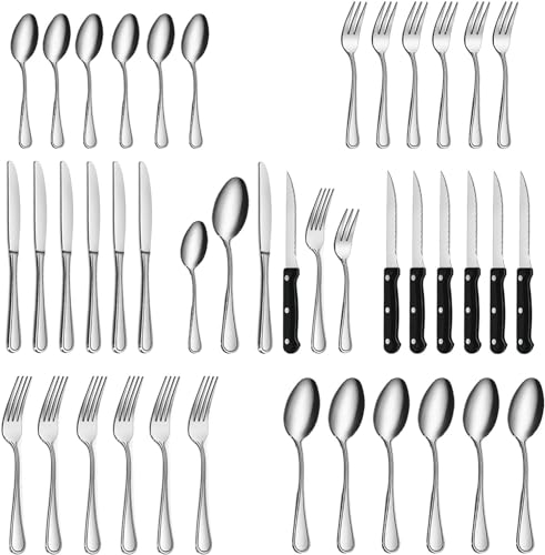 Gifcomda Set Posate da 36 Pezzi, Posate Acciaio Inox per 6 Persone, Set di Posate Finemente Lucidate Con Coltello da Bistecca, Forchetta, Cucchiai, Lavabile in Lavastoviglie