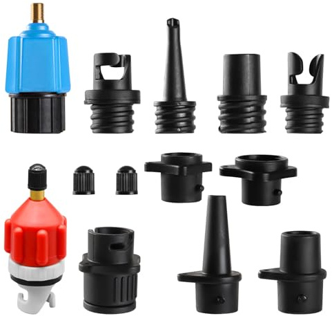 Inflatable SUP Pump Adaptor, Paddle Board SUP Valve Adapter with 9 Standard Conventional Air Pump Adapter for Inflatables, Paddle Board Pump Attachment Inflatable Boat Air Valve Adapter(Blue, Red)