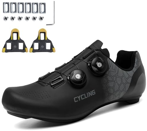 PENXZT Scarpe Bici da Corsa Uomo, Scarpe Ciclismo Scarpe Bicicletta compatibili con i Tacchetti Look SPD SPD-SL Delta, Scarpe da Ciclismo Interno con Tacchetti,Nero,44 EU