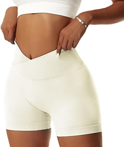Litthing Short de Sport pour Femme Crossover Yoga Court d'entraînement Gym Fitness Scrunch Ventre Contrôle Fesses Legging pour Le Cyclisme Course à Pied Élastique Push Up
