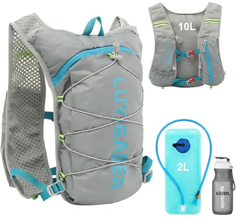Aedcbaide Laufweste Damen Laufrucksack Herren, Laufweste mit Trinkflasche und Trinkblase, Ultraleicht Running Vest Trinkrucksack für Laufen, Jogging, Trailrunning, Radfahren(Grau)