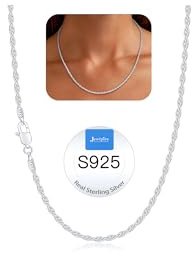 Jewlpire 925 Sterling Silver Chain Necklace for Women, 1.5mm Rope Chains Silver Chain for Women Dainty & Shiny Women's Chains Necklace, Sterling Silver Necklaces 18 Inch