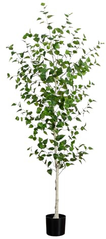 Nearly Natural 7-Ft Artificial Birch Tree - Flexible Branches, Premium Crafted Faux Tree for Indoor Decor, Lifelike Leaves and Bark, Includes Nursery Planter
