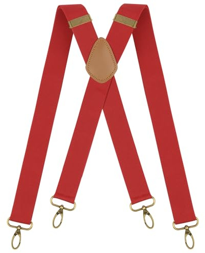DiULi 2Inch Wide Men's Suspenders, Men's Braces with 4 Hook-Clips, Heavy Duty Suspenders, Adjustable Elastic X Shape Men's Braces for Jeans, Bright Red