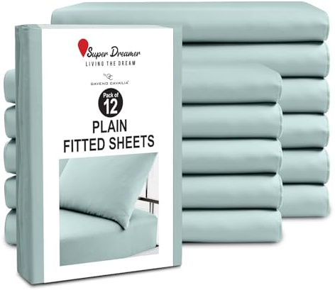 GC GAVENO CAVAILIA 12 Piece Microfiber Fitted Sheets - Double Bed (137x193cm) - Plain Bed Sheets - Deep Pocket 25cm (10) - Shrinkage, Fade & Wrinkle Resistant - Machine Washable - Duck Egg