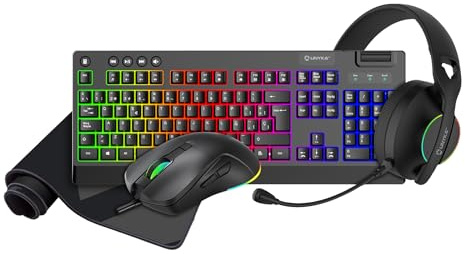 Unykach Pack Gaming Nova 4 en 1 ESPAÑOL - Teclado RGB 105 Teclas - Ratón RGB 6 Botones hasta 7200 dpi - Auricular Iluminación RGB y Alfombrilla XL