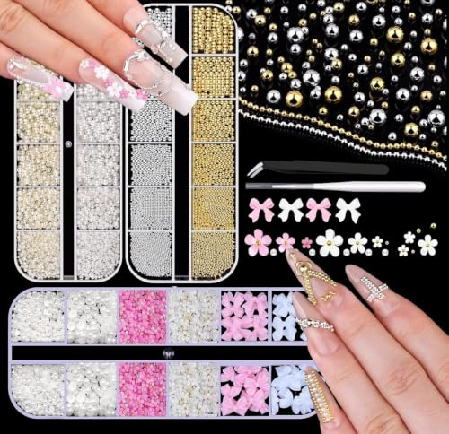 3 nagelberlocker ädelstenar guld silver nagelpärlor naglar berlocker nagelstenar naglar naglar stenar stenar för strass naglar nagelkonst, blommor nagelberlocker 3D rosa båge nagelkonst dekoration