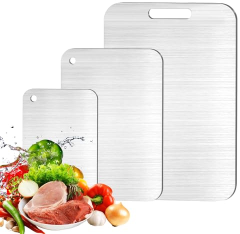 Tccydm Tagliere in Acciaio Inox, 3 Pezzi Tagliere Da Cucina Acciaio, Tagliere in Titanio Multifunzione, cutting board, senza BPA, Antibatterico e Resistente, Per Tagliare Carne, Frutta, Verdura (B)