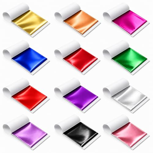 Gold Leaf Sheets Silver Leaf Sheets, 240 Pieces 12 Colours Decorative Foil Sheets for Craft Art DIY, Gilding, Nail Art, Picture Frames and Creative Artistic Decoration