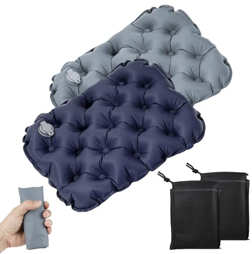 Qibivfo Cojín de Asiento Inflable 2 Piezas – Cojín de Aire Portátil Impermeable, Portátil, Ultraligero para Camping, Senderismo, Viaje, Estadio, Playa, Conciertos, Oficina y Avión (47x37 cm)