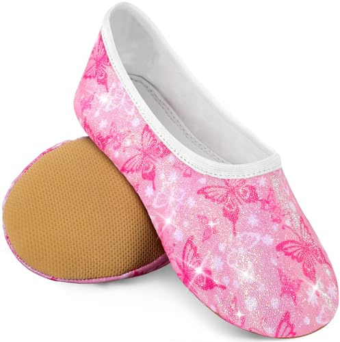 Growmax Chaussons de gymnastique à paillettes pour fille - Doublure en coton - Semelle Oxford antidérapante - Pour les heures de gymnastique 2.0, Rose, 26 EU