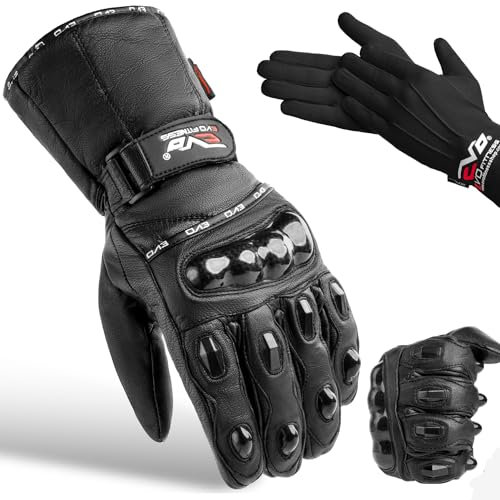 EVO Fitness Pelle Guanti Moto Uomo Donna Guanti Termici Invernali Resistenti E Impermeabili Con Guscio In Carbonio Guanti Da Moto Mito Protezioni Guanti Interni Termici Invernali GRATIS (Nero, L)