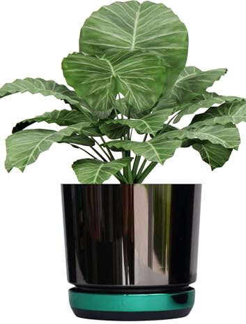 KERD Blumentopf 16 cm Duo Schwarz + Grün (DUO/088/087), dekorativ, hochwertig, aus Recycling, mit Drainage, mit Untersetzer, handbeklebt, Spiegeleffekt, Hochglanz, modern, glamourös, luxuriös