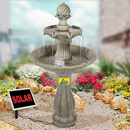 Solar Gartenbrunnen Brunnen Solarbrunnen Zierbrunnen Wasserfall Gartenleuchte Teichpumpe für Terrasse, Balkon, verbessertes Modell mit Pumpen-instant-Start-Funktion mit Liion-Akku & Led-Licht (V006)