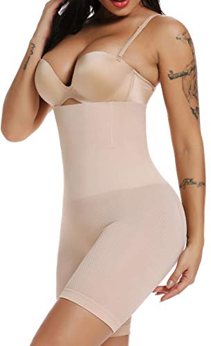 SURE YOU LIKE Damen Figurenformend Miederpants Miederhose Shapewear Bauch-Weg-Effekt Formt Sofort Body Shaper mit Bein Hohe Taille Unterwäsche Atmungsaktive Nahtlose, Beige, M-L