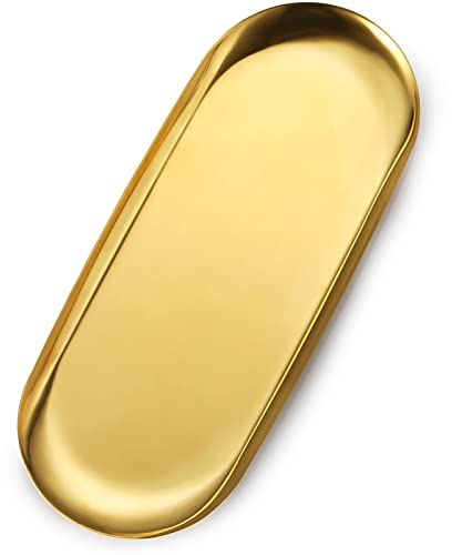 ecooe goldene Platte Tablett Extra groß 30 x 12 cm Edelstahl Servierteller Serviertablett Dekotablett Dekoteller für Dessert Kosmetik Schmuck Kerzen (1 Stück)