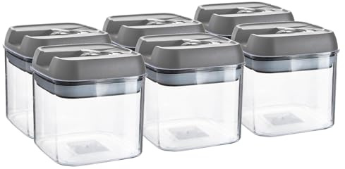 Argon Table Food Storage Containers with Airtight Flip Lock Lids - 500ml - Grey - 6 Pack - Plastic Kitchen Storage Tupperware Pantry Food Organiser for Cereal, Oats, Sugar, Coffee, Biscuits, Tea