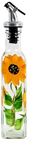 Market Street Gallery 8oz Hand-Painted Sunflower Glass Oil and Vinegar Cruet