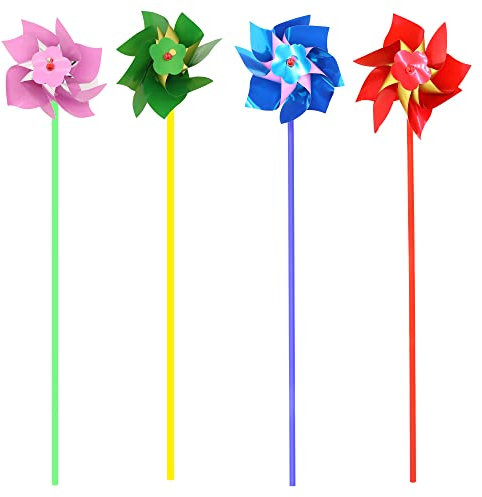 Foil Windmills - Pack of 12 Assorted 9cm Foil Windmills with 31cm Sticks - Perfect for Summer Garden Activities