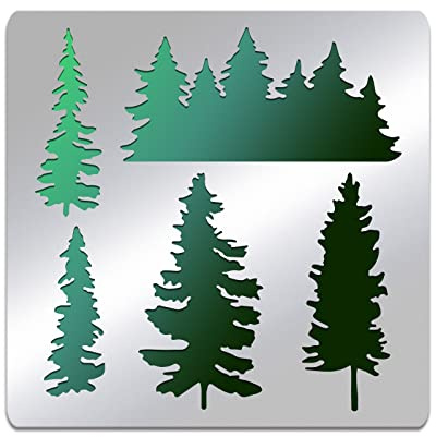 BENECREAT Pine Tree Stainless Steel Stencil Template, 6x6 Inch Forest Metal Journal Stencils Templates Tool for Wood Burning Pyrography Drawing and Engraving