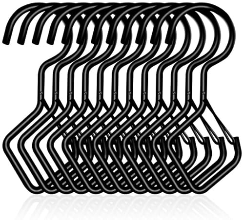 Lxoraziy 12 Pcs Heavy Duty S Hooks 101 mm, S Shaped Metal Hook with Safety Buckle Fixed Securely, for Hanging Pots, Pans, Plants Pots, Coffee Cups (Large,Black)