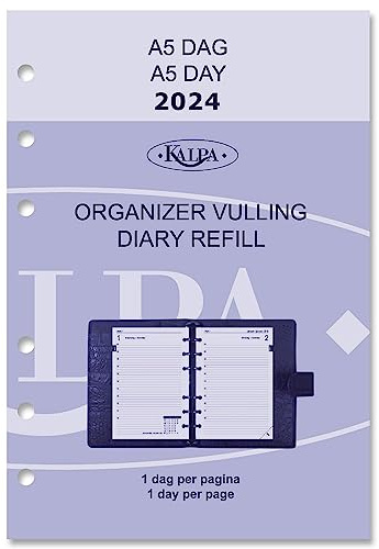 Kalpa Carpeta de 6 anillas para agenda, organizador personal, inserto de calendario, 2024, A5, 1 día en 1 página