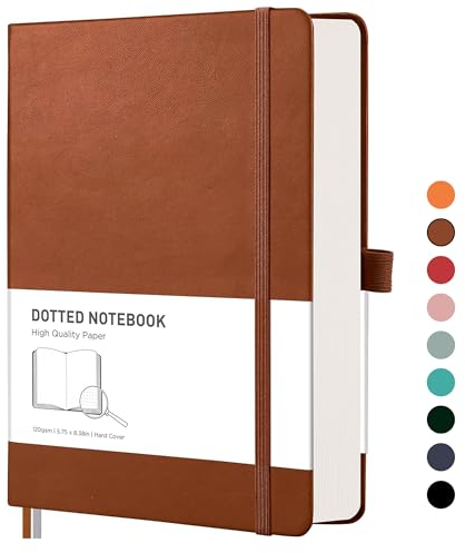 RETTACY Notizbuch A5 Gepunktetes- Bullet Dot Grid Journal mit 320 nummerierten Seiten, 1 Rücktasche und hochwertigem Hardcover für Künstler Schreiben/Zeichnen, 14,5 x 21 cm - Braun