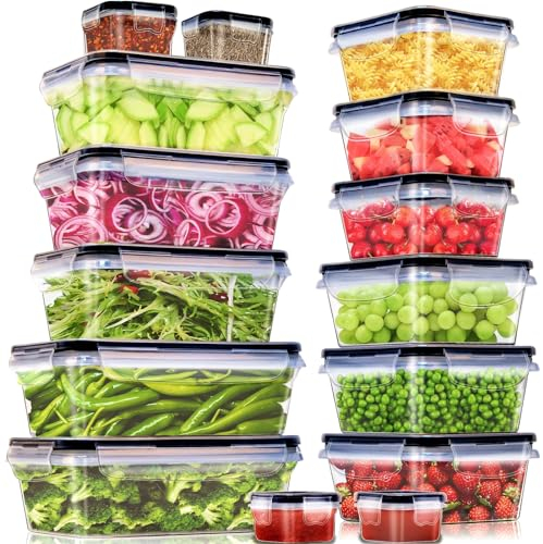 Kottwca Set Contenitori Ermetici Plastica con Coperchio per Alimenti, 30 Pezzi (15 Contenitori + 15 Coperchi) Préservation Contenitori, 100% a Prova di Perdite, Senza BPA