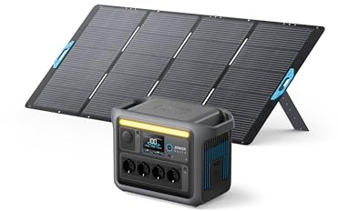 Anker SOLIX C1000 Set Tragbare Powerstation mit 400W Solarpanel, 1800W Solargenerator, 4230V Steckdosen mit max. 2400W Leistung, LFP Powerstation für Outdoor, Camping und Stromreserve