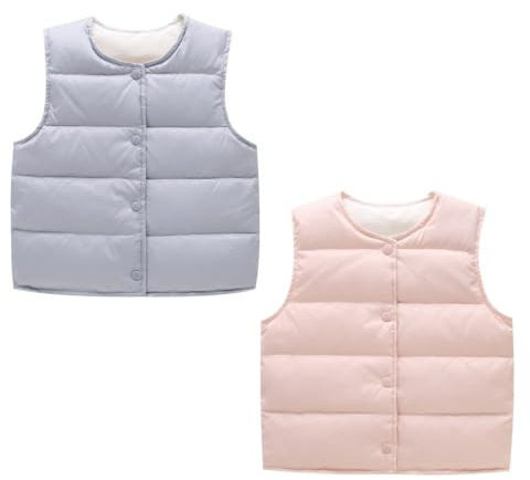 ACMEDE Enfants Doudoune Sans Manche 90% duvet de canard Gilet Sans Manche Veste Hiver Manteaux Bébés Garçons Fille 6-12 -24 mois-7 ans, Lot of 2 bébé gilet matelassé gilet de transition