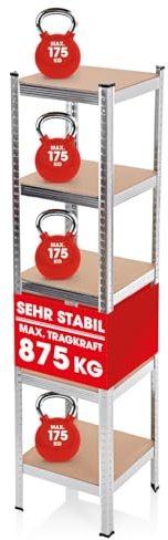 EASYmaxx Schwerlastregal 40x40x180 cm | 875 kg Traglast, 175 kg pro Ebene | Regal und Werkbank | Kellerregal, Lagerregal mit 5 verstellbaren Ablagen | Für Keller, Garage, Hobbyraum, Werkstatt